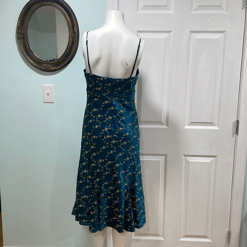 Betsy Johnson Silk Dress Teal with Gold Embroidery Size 10